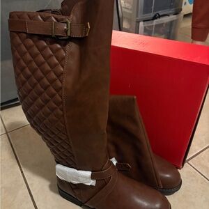 Brown Quilted Knee-High Boots